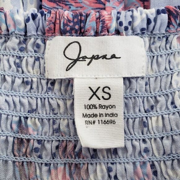 Japana Seersucker Handkerchief Hem Sun Dress Size XS Blue Floral Spaghetti Strap - Picture 6 of 6